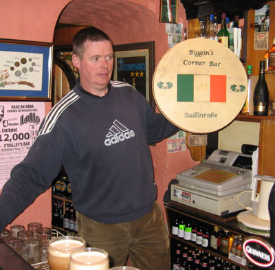 John Biggins holding Irish drum