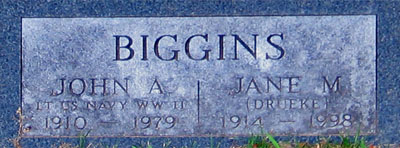 Tombstone for Jane and Al Biggins