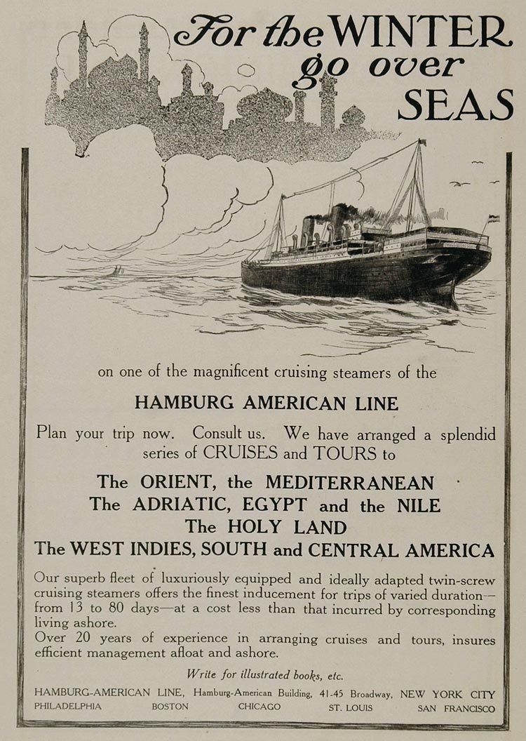 1908 Hamburg American Line advertisement